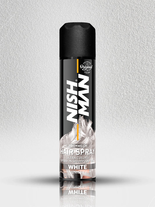 Nishman Hair Color Spray | Temporary Hair Color | Spray In Shampoo Out | Cruelty, Peroxide & Ammonia Free | Professional Hair Color - Ash Grey (White) | 150 ML