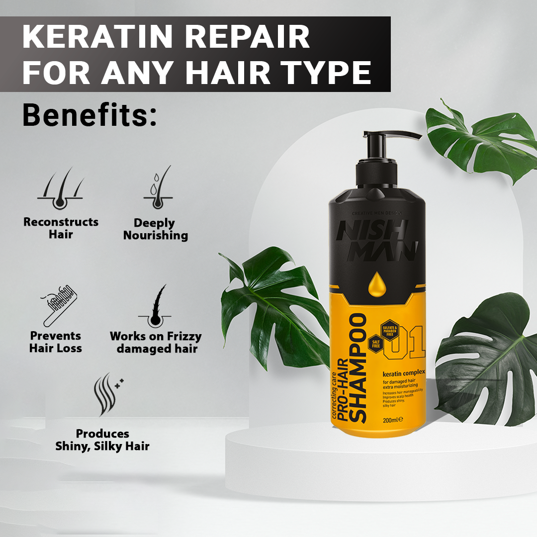 Nishman Pro - Hair Shampoo | Keratin Complex | For Damaged, Colored & Weekend Hair | 200 ML