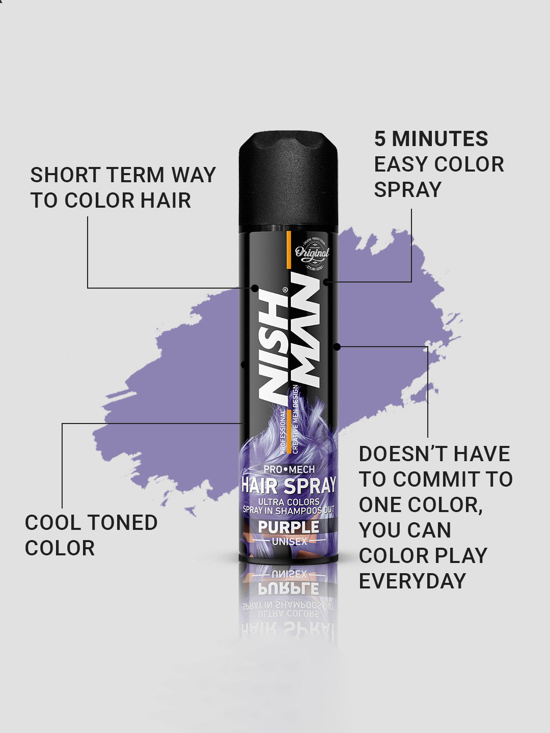 Nishman Professional Hair Color Spray | Cruelty, Peroxide & Ammonia Free |Suitable For Daily Use | Unisex Temporary Hair Color - Purple | 150 ML