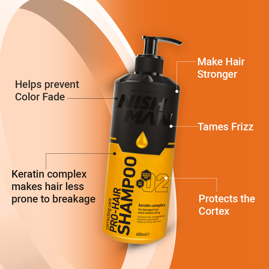 Nishman Pro - Hair Shampoo | Keratin Complex | For Damaged, Colored & Weekend Hair | 400 ML