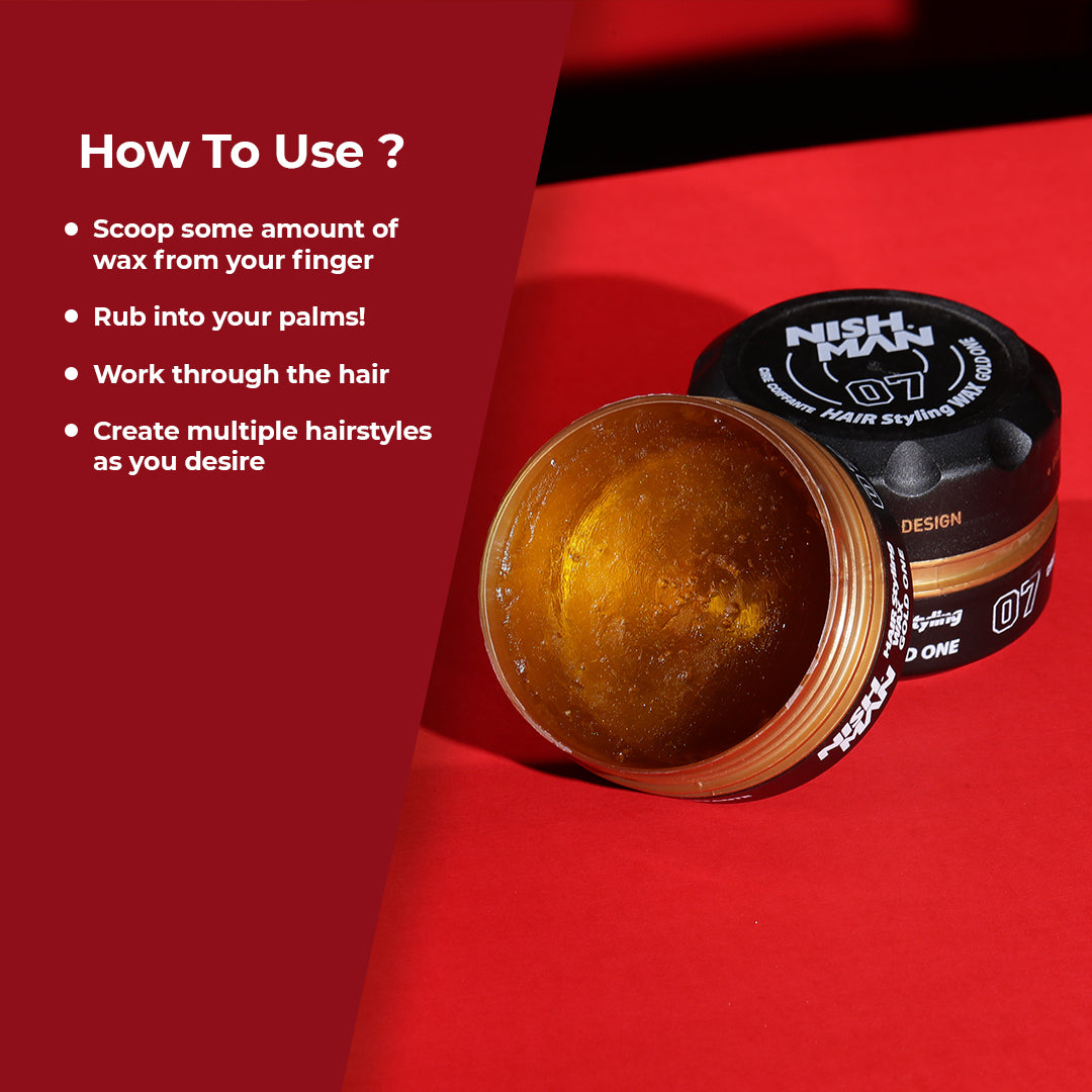 Nishman Hair Styling Hair Wax Gold One:Natural Shine|Strong Hold|Re-Stylable Wax|Water Soluble|100G